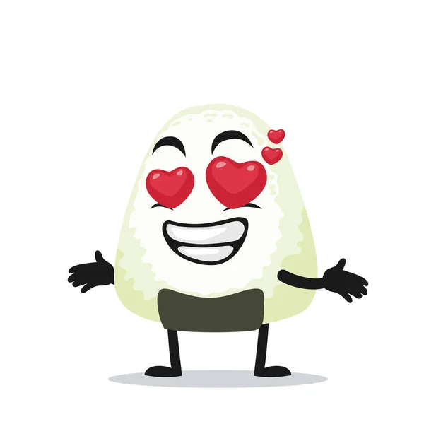 Illustrazione Vettoriale Della Mascotte Onigiri Personaggio Con Occhio Amore — Vettoriale Stock