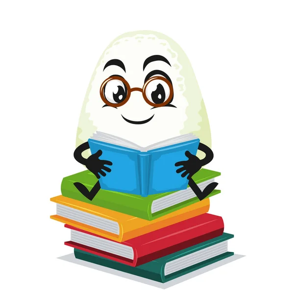 Ilustración Vectorial Mascota Onigiri Libro Lectura Caracteres — Archivo Imágenes Vectoriales