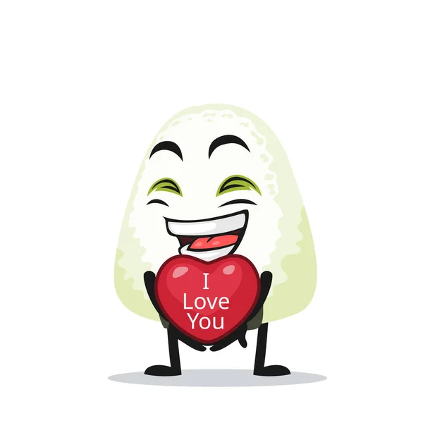 Illustrazione Vettoriale Onigiri Mascotte Personaggio Dare Simbolo Amore Dice Che — Vettoriale Stock