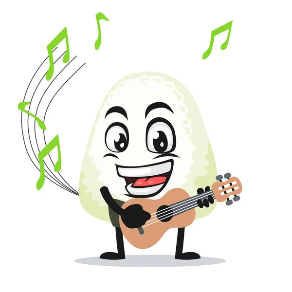 Vector Illustration Onigiri Mascot Character Playing Guitar — Stock Vector