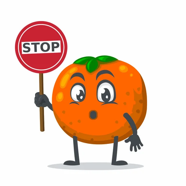 Διανυσματική Απεικόνιση Του Χαρακτήρα Μασκότ Πορτοκαλί Φρούτα Κρατώντας Σημάδι Λέει — Διανυσματικό Αρχείο