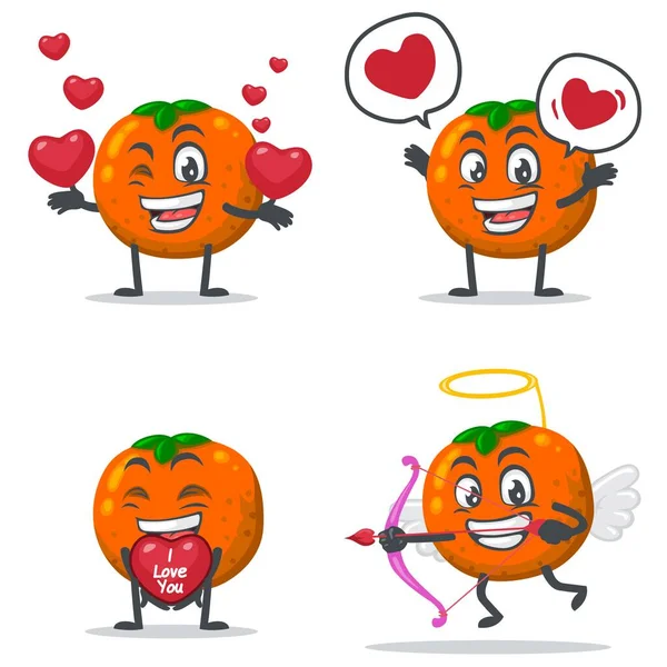 Vector Ilustración Mascota Naranja Colección Personajes Frutas Conjunto Con Amor — Vector de stock
