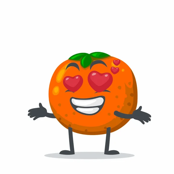 Vector Ilustración Mascota Naranja Fruta Carácter Con Ojo Amor — Vector de stock