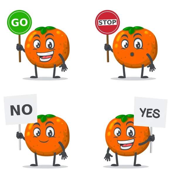 Vektor Illustration Von Maskottchen Oder Orangenfrucht Zeichensatz Mit Zeichenmotiv — Stockvektor