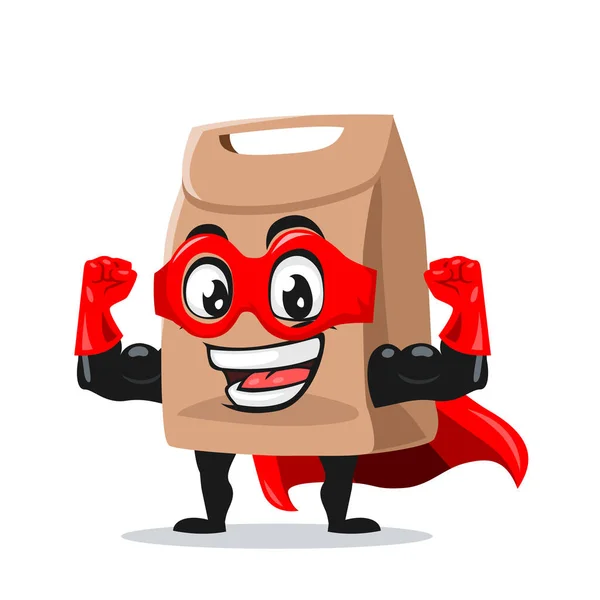 头戴超级英雄服装的纸袋吉祥物或人物的矢量插图 — 图库矢量图片