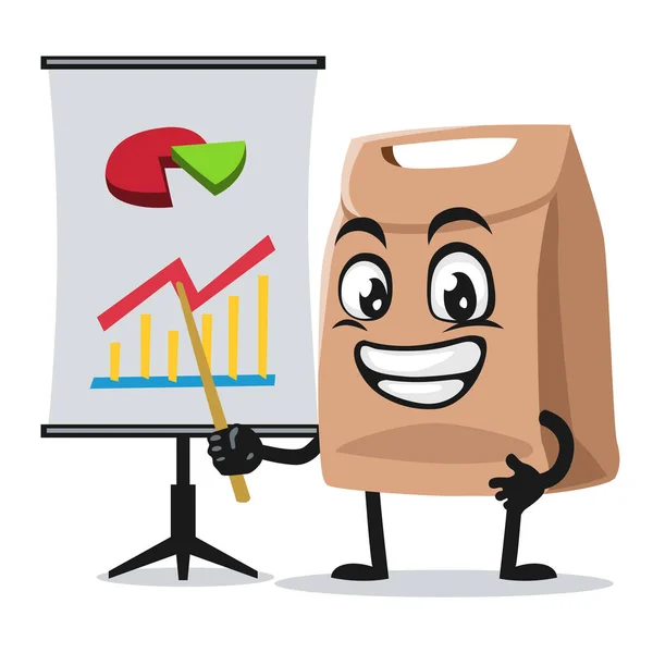 Vector Illustration Paper Bag Mascot Character Presentation Prov — Stock Vector