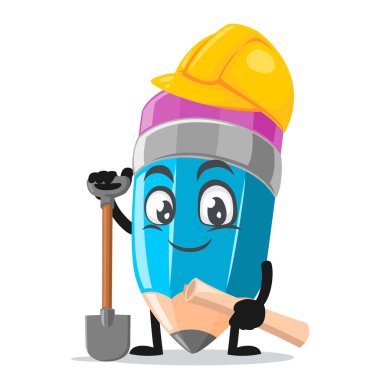 Mimar kostümü giyen maskot ya da kalem karakterinin vektör çizimi