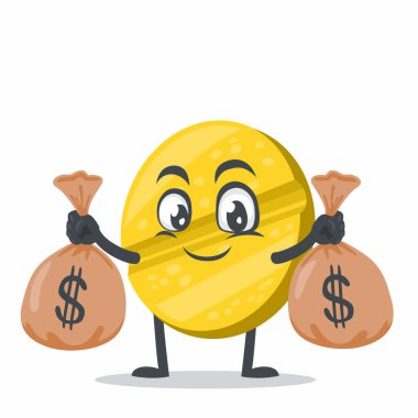 Para çuvalları tutan karakter veya hap maskotunun vektör çizimi