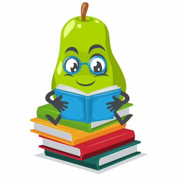 Ilustración Vectorial Mascota Pera Libro Lectura Caracteres Par — Vector de stock