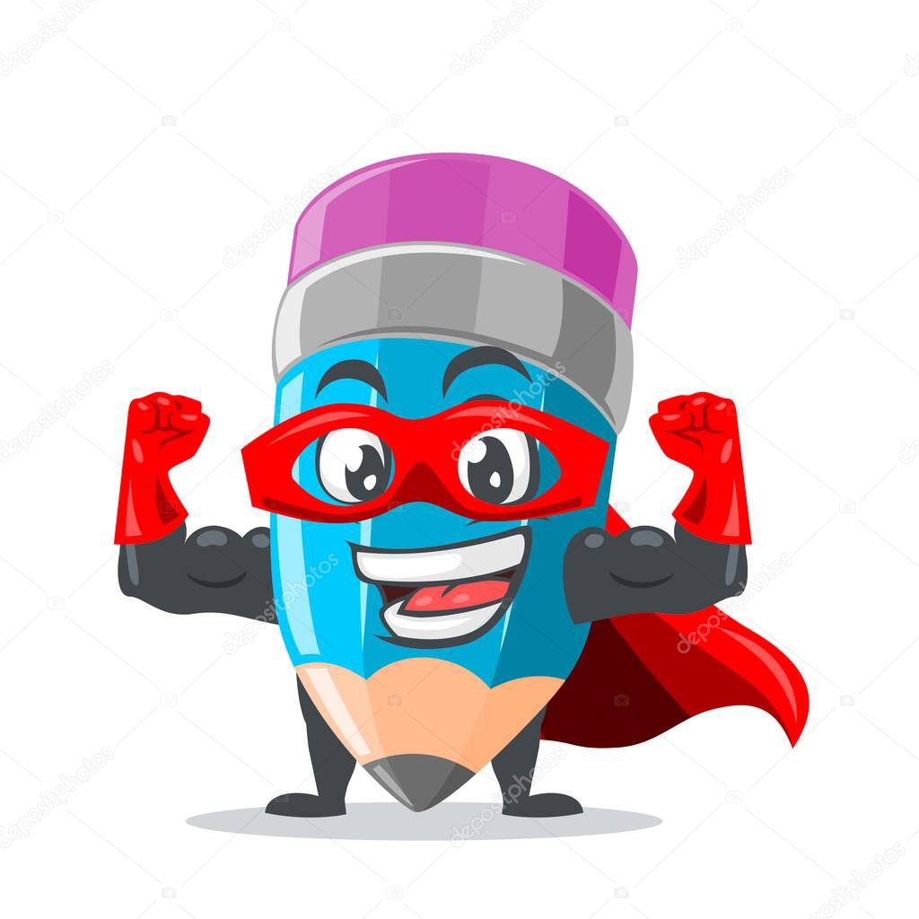 vector illustration of mascot or pencil character wearing super hero costume