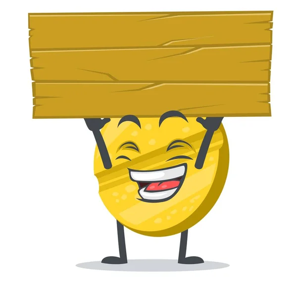 Vector Illustration Character Pill Mascot Holding Blank Wooden — Stock Vector