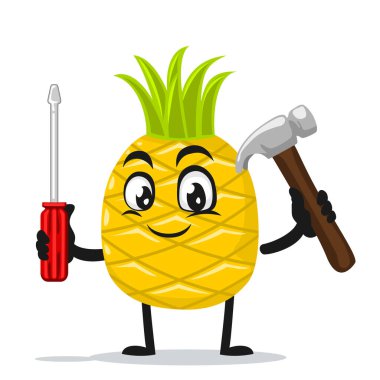 Ananas maskotu veya çekiç ve tornavida tutan karakter çizimi