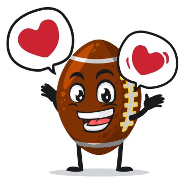 Rugby maskotu veya karakterinin temsilcisi baloncuk konuşmasında aşkla der ki: