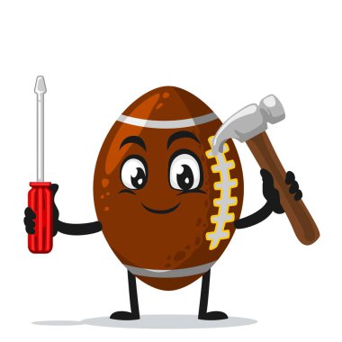 Rugby maskotu veya çekiç ve tornavida tutan karakterin vektör çizimi