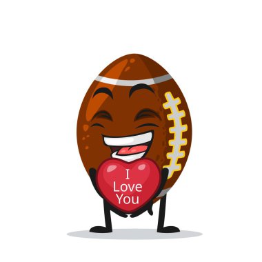 Rugby maskotu ya da karakterinin vektör çizimi aşk sembolü ver ve seni seviyorum de.