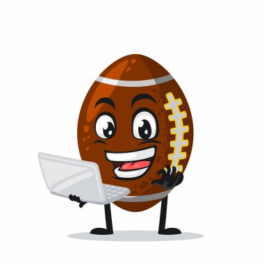 Rugby maskotunun vektör illüstrasyonu veya dizüstü bilgisayarlı karakter sunumu