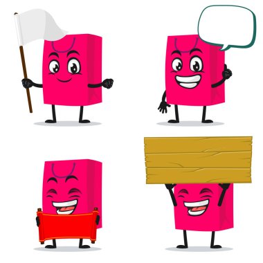 Boş işaret temalı alışveriş çantası karakter veya maskot koleksiyonu vektör illüstrasyonu