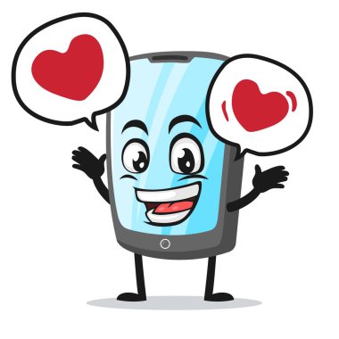 Tablet karakter veya maskotunun vektör illüstrasyonuna göre balon konuşmasında aşk