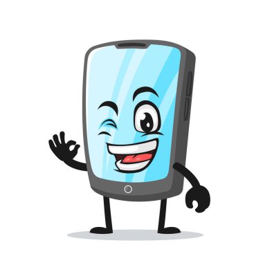 Tablet karakterinin vektör çizimi veya güzel elli bir maskot