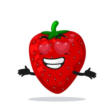 Çilek maskotunun vektör çizimi veya aşk gözlü karakter