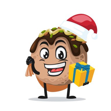 Takoyaki maskotu veya Noel Baba şapkası giyen karakterin vektör çizimi