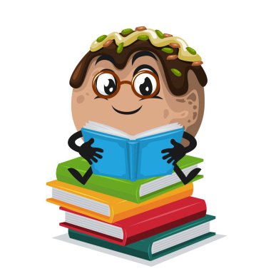 Takoyaki maskotu veya karakter okuma kitabının vektör çizimi