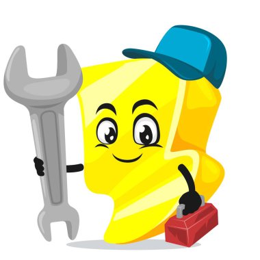 Servis kostümü giyen ve İngiliz anahtarı tutan gök gürültüsü maskotu veya karakterinin vektör çizimi