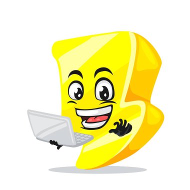 Gök gürültüsü maskotunun vektör çizimi veya dizüstü bilgisayarlı karakter sunumu