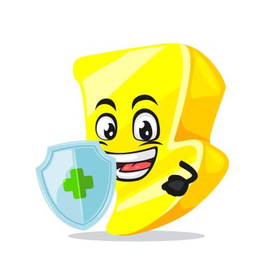 Gök gürültüsü maskotunun vektör çizimi veya koruma için kalkan tutan karakter