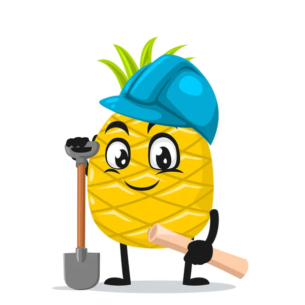 Vector Illustration Pineapple Mascot Character Wearing Builder Costume — Stock Vector