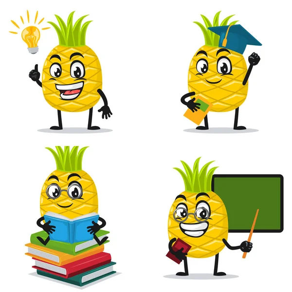 Vector Ilustración Mascota Piña Colección Personajes Conjunto Con Tema Educación — Vector de stock