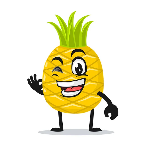 Vektor Illustration Ananas Maskot Eller Karaktär Med Fin Hand — Stock vektor