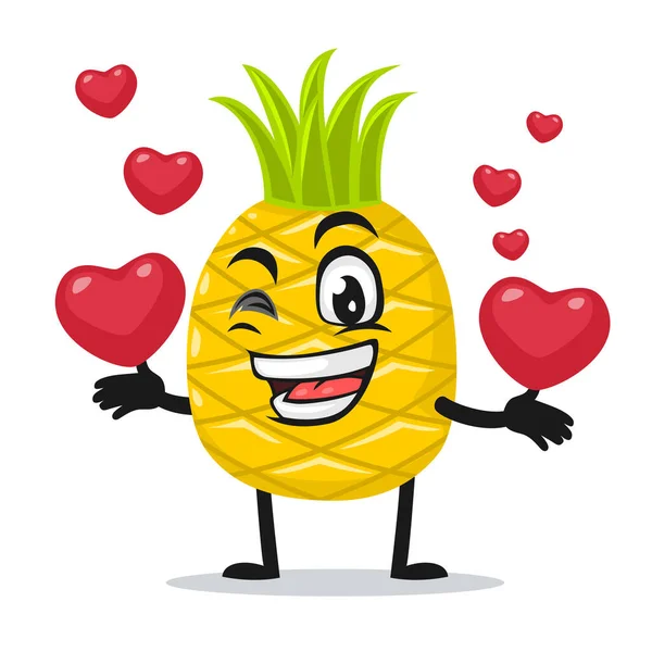 Vector Ilustración Mascota Piña Carácter Traer Símbolos Amor — Archivo Imágenes Vectoriales