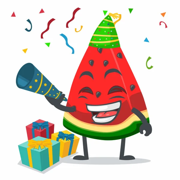 Vector Illustration Watermelon Character Mascot Celebrate New Year Party — Stock Vector