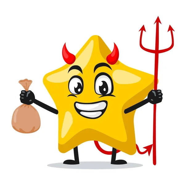 Vector Illustration Star Mascot Character Wearing Devil Costume Holding Trident — Stock Vector