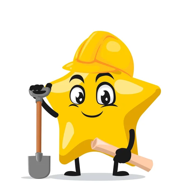 Vector Illustration Star Mascot Character Wearing Builder Costume — Stock Vector