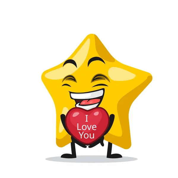 Vector Illustration Star Mascot Character Give Love Symbol Says Love — Stock Vector