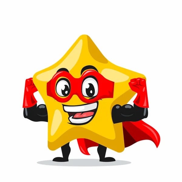 Vector Illustration Star Mascot Character Wearing Super Hero Costume — Stock Vector
