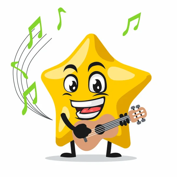 Vector Illustration Star Mascot Character Playing Guitar — Stock Vector