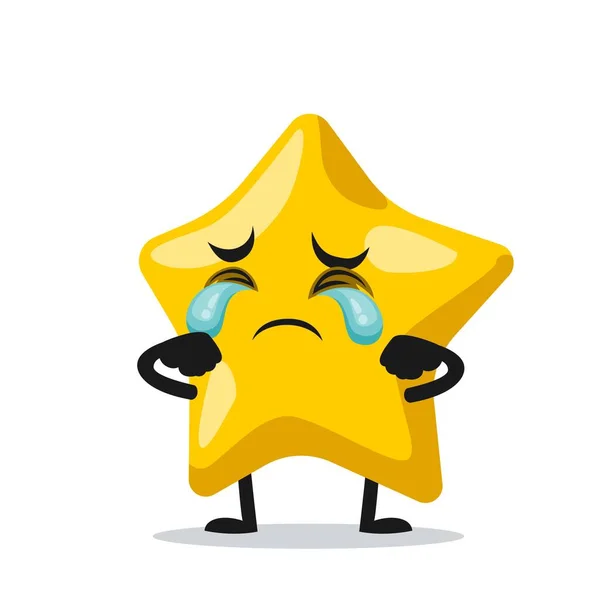 Vector Illustration Star Mascot Character Crying — Stock Vector