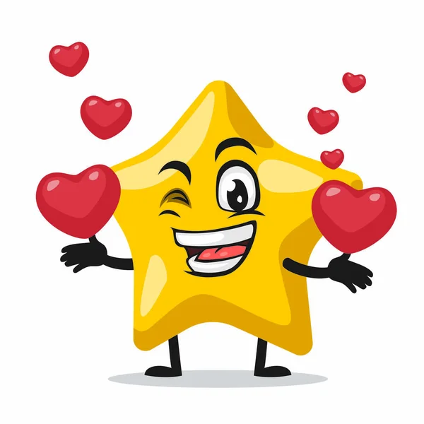 Vector Illustration Star Mascot Character Bring Love Symbols — Stock Vector