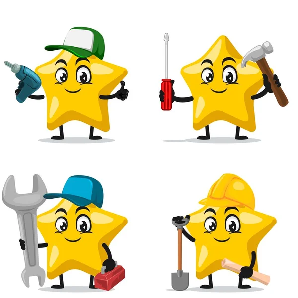 Vector Illustration Star Mascot Character Collection Set Service Repair Theme — Stock Vector