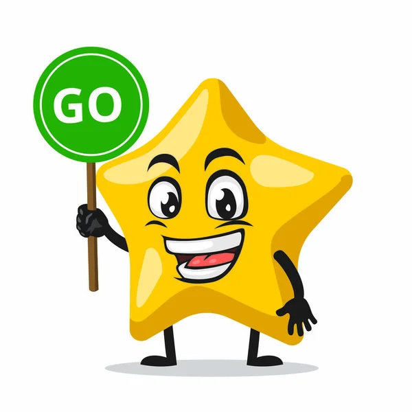 Vector Illustration Star Mascot Character Holding Sign Says — Stock Vector