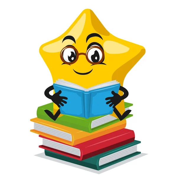 Ilustración Vectorial Mascota Estrella Libro Lectura Personajes — Archivo Imágenes Vectoriales