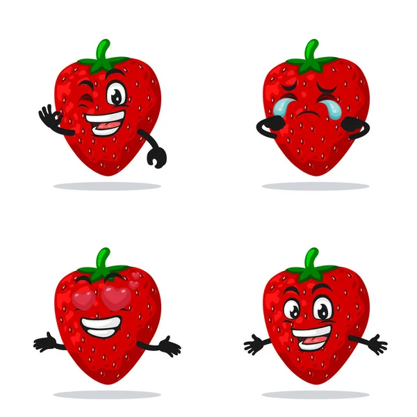 Illustration Vectorielle Mascotte Fraise Collection Personnages Avec Thème Expression — Image vectorielle