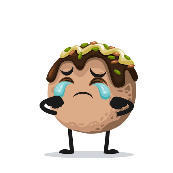 Ilustração Vetorial Mascote Takoyaki Choro Caráter —  Vetores de Stock