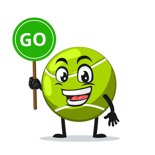 Vector Illustration Tennis Ball Mascot Character Holding Sign Says — Stock Vector