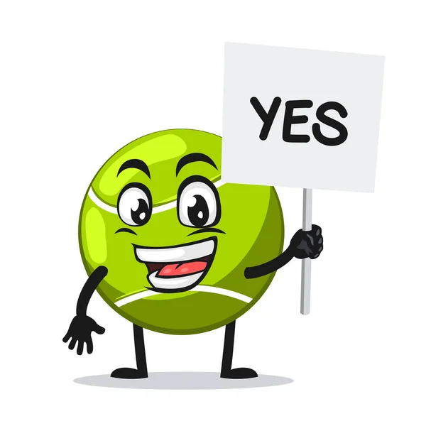 Vector Illustration Tennis Ball Mascot Character Holding Sign Says Yes — Stock Vector