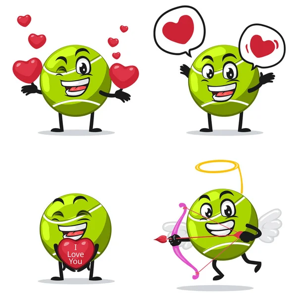 Illustration Vectorielle Mascotte Balle Tennis Collection Personnages Sertie Thème Amour — Image vectorielle