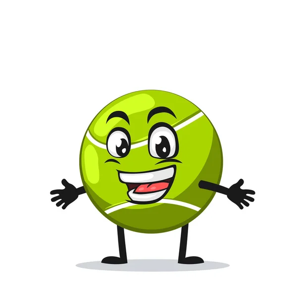 Ilustração Vetorial Mascote Bola Tênis Mão Aberta Caráter — Vetor de Stock